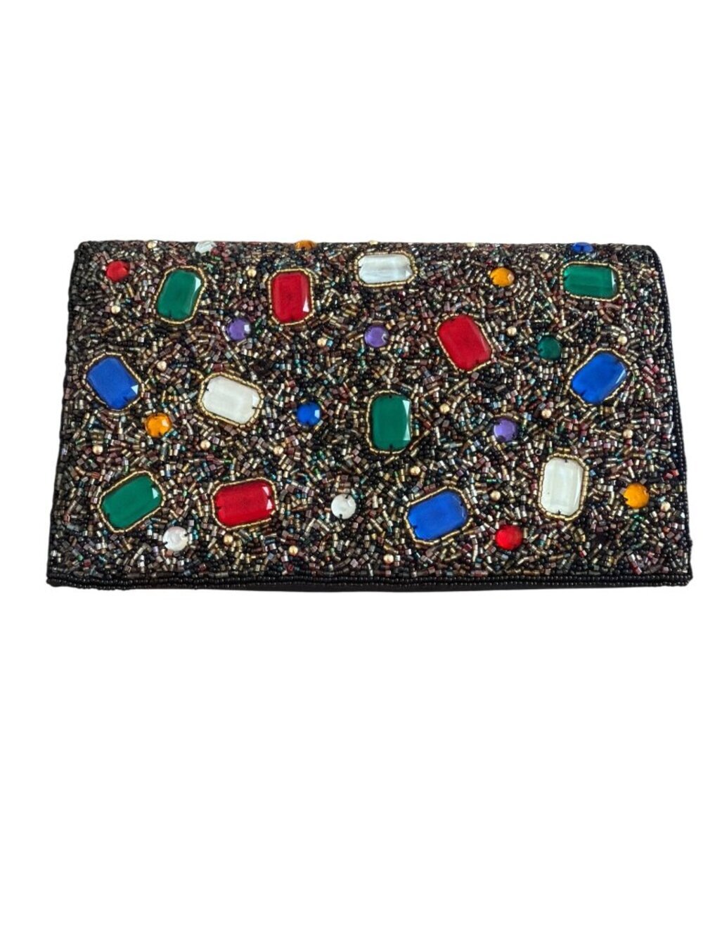 Sopresa Womens Beaded Bejeweled Rectangular Envelope-style Bag Black Vintage New
